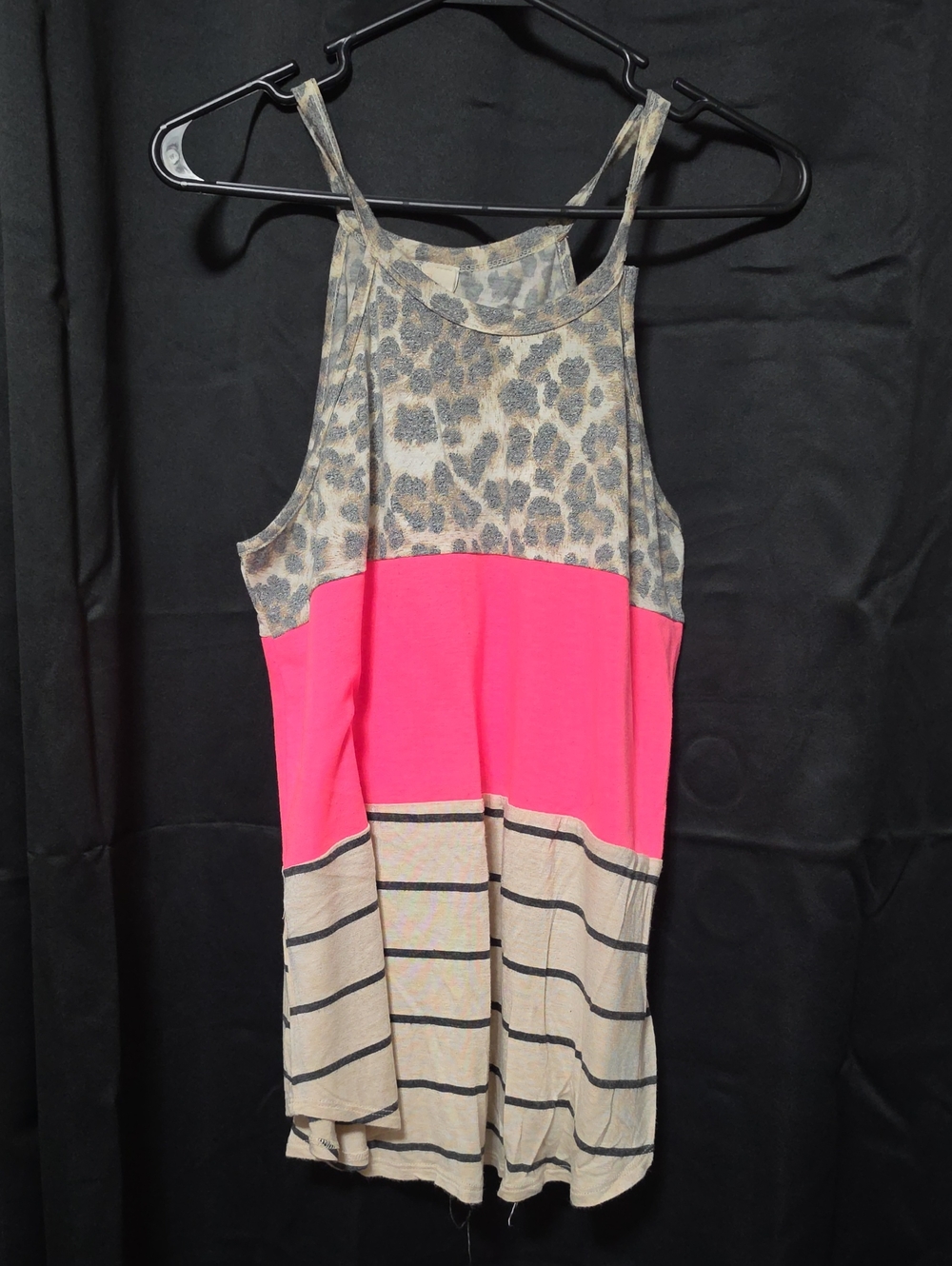7th Ray Neon Pink Colorblock Leopard & Striped Tank